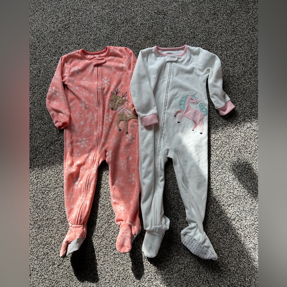 Carter's Pink and White Footies with Reindeer and Unicorn